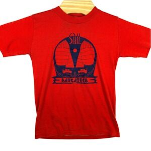 VINTAGE 80s Sail Saugatuck Shirt Red Mens Medium Single Stitch Made In USA